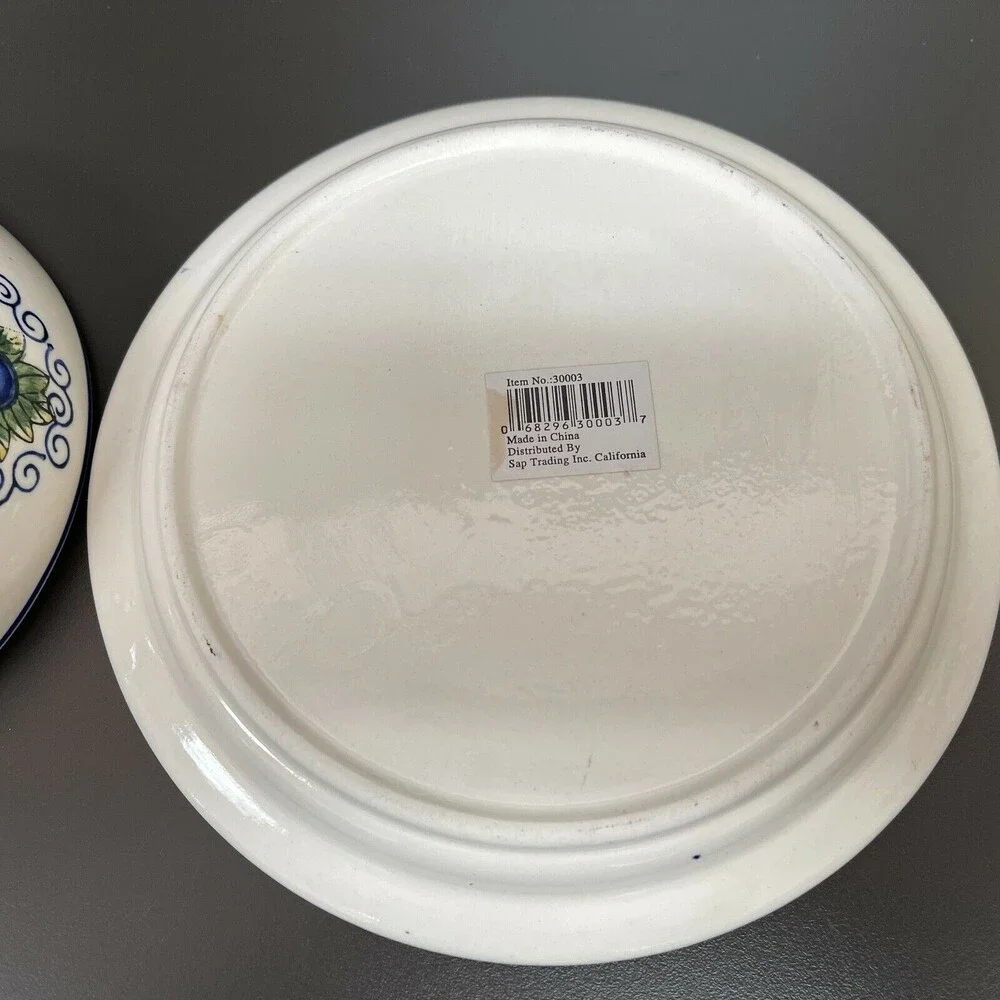 Sap Trading Inc.‎ Cheese Dome Covered Plate Dish Grapes White Blue Green Ceramic